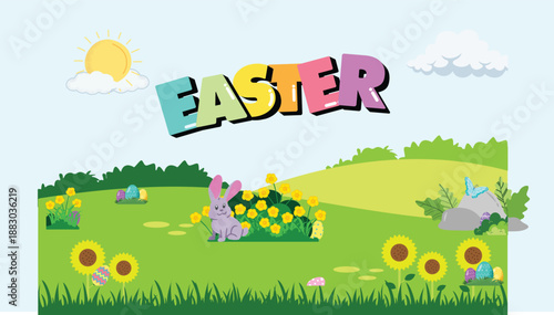 Math Easter Egg Counting Game Presentation in Pastel Animated Style, vector, cartoon, illustration, design, card, easter, baby, animal, set, rabbit, birthday, art, spring, flower, holiday, pattern, de