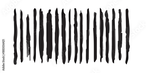 Vector illustration of a set of black and white ink paint splashes isolated on white background with sharp metal tools including a screwdriver and kitchen knife