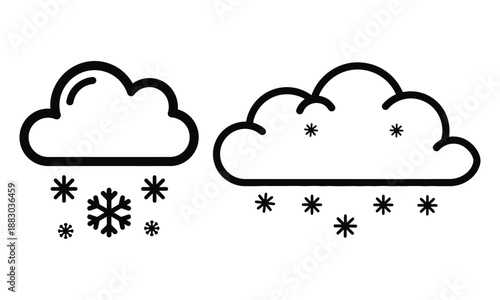 Snowfall and snowstorm clouds simple line icons