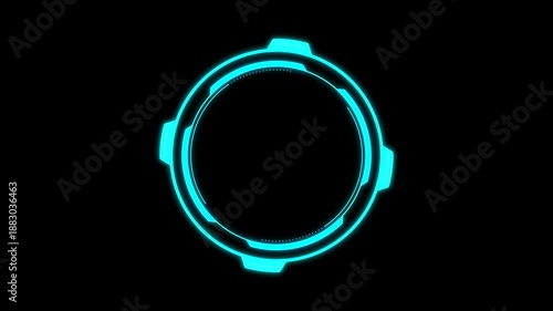 Abstract futuristic cyber circle futuristic HUD elements, technology glowing surface, cyan neon night scene, 4K