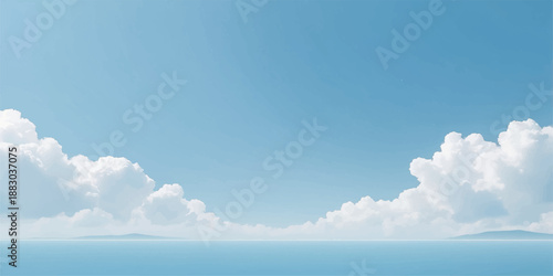 A beautiful clear blue sky with white clouds on a bright sunny day creates a stunning natural landscape in the high summer atmosphere