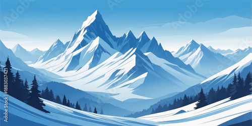 Majestic winter landscape in the mountains featuring snow capped alpine peaks and a cold glacier under a cloudy sky with a forest view from the high rocky top of the Austrian Alps