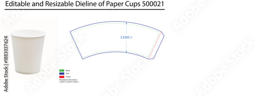 White paper cup with editable and resizable dieline dimensions