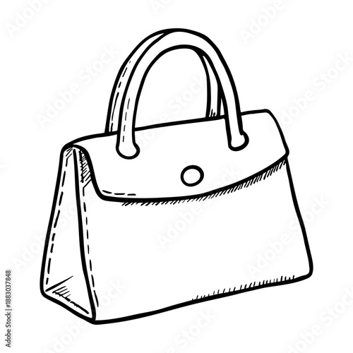 Outline sketch of woman bag. Line art vector fashion illustration isolated on white background