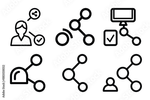 Minimalist Modern community content sharing outine icons set with editable stroke.
