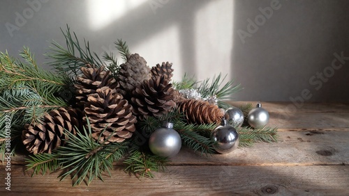 Rustic Winter Holiday Decor with Pinecones and Ornaments