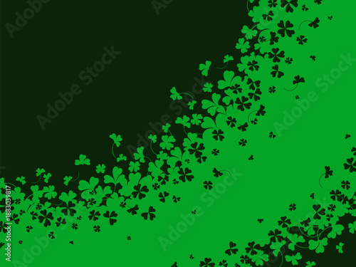 Horizontal banner with flowers - green Clover on a black background. Saint Patrick's day illustration.