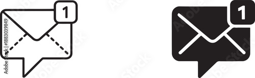 New message notification icon with envelope and pointer for chat, email and social media use.