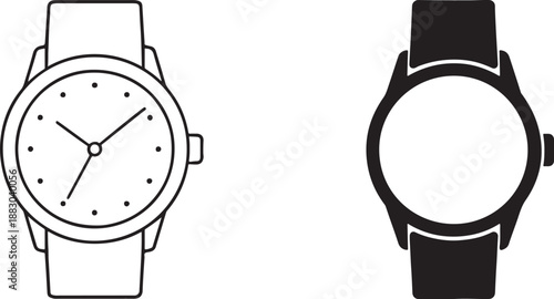 Watch outline coloring book page line art vector illustration in bold outline digital style.