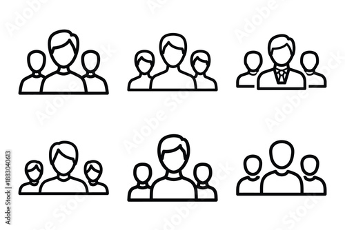 Minimalist Modern community social participation outine icons set with editable stroke.