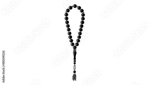 Black Beaded Mala Beads with Tassel in Soft Focus on White Background for Meditation and Yoga