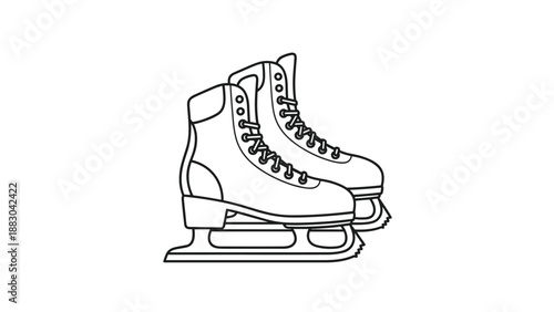 Simple line art illustration of a pair of classic ice skates, depicting their sharp blades and laced boots, perfect for winter sports or recreational themes.