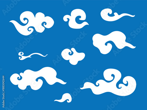 Collection of white cloud shapes.