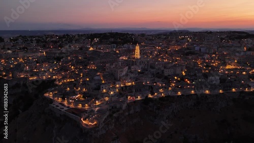 Wallpaper Mural Aerial Evening View of Matera in Basilicata, Southern Italy – Historic Old Town Illuminated at Dusk Torontodigital.ca