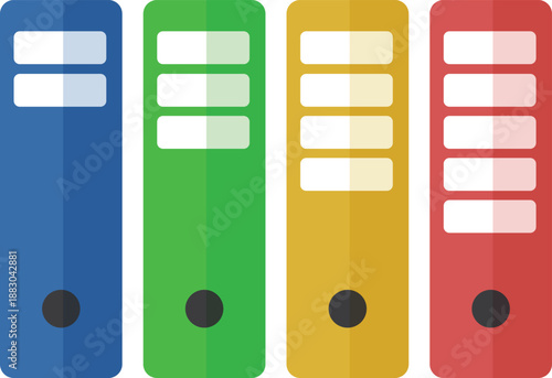 Colorful office binder folders standing upright.