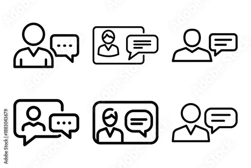 Minimalist Modern online member collaboration outine icons set with editable stroke.