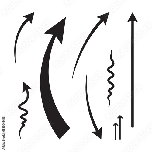 Set of black arrows. Curved arrows. Arrow sign. Black long up arrow icon vector.