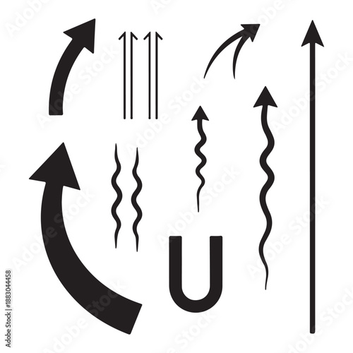 Set of black arrows. Curved arrows. Arrow sign. Black long up arrow icon vector.