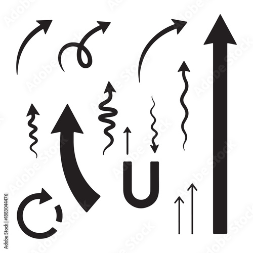 Set of black arrows. Curved arrows. Arrow sign. Black long up arrow icon vector.
