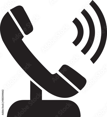 Black phone call icon with sound waves symbolizing an incoming call or active communication
