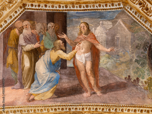 Картината върху платно Amalfi - The baroque fresco of  Apparition of Resurrected Jesus to Thomas in the crypt of  by Vincenzo De Pino  from 17