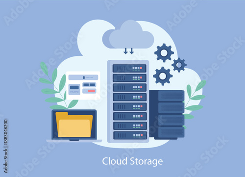Cloud Storage Data Server Vector Illustration with Online Backup and File Management Concept