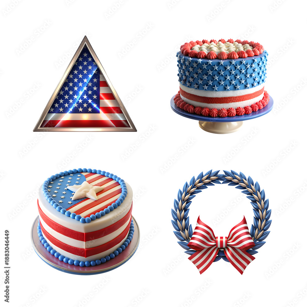 Fototapeta premium Patriotic cakes and wreath with american flag theme