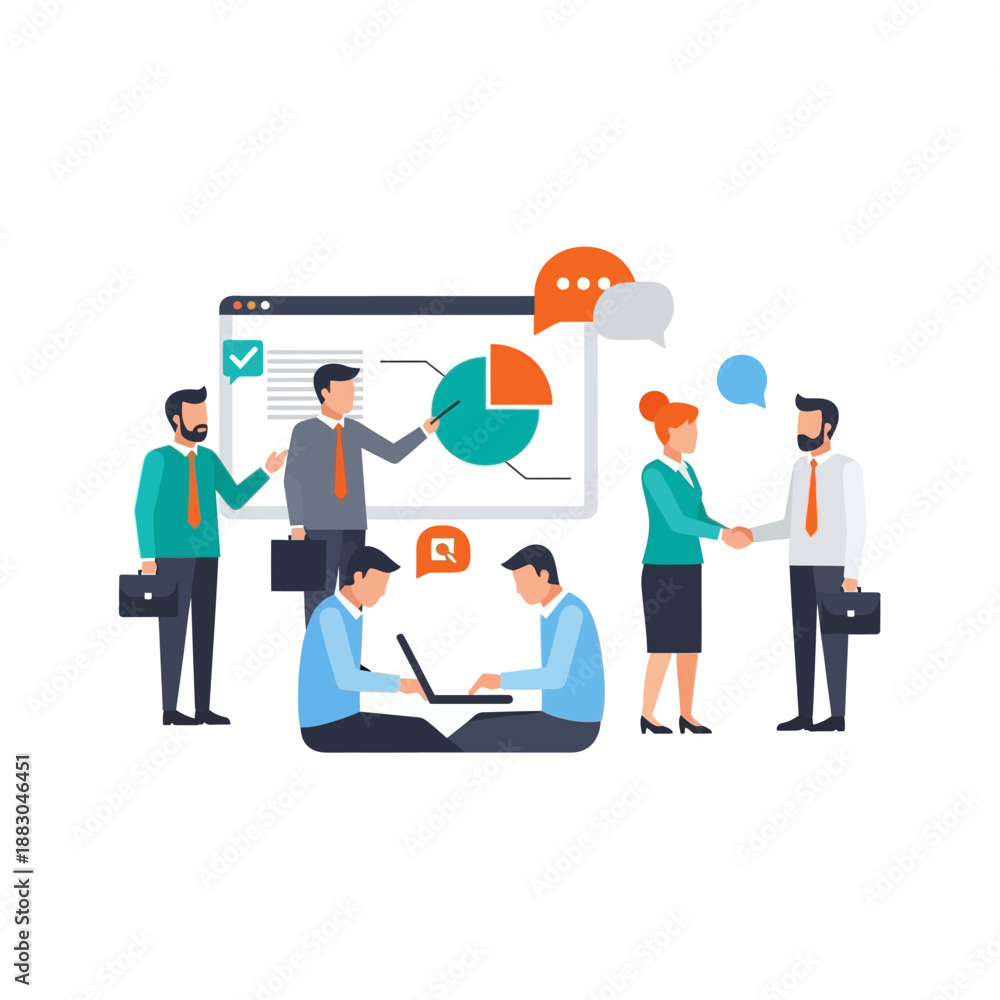 Obraz premium Business team collaboration, analyzing chart, meeting, handshake, teamwork concept