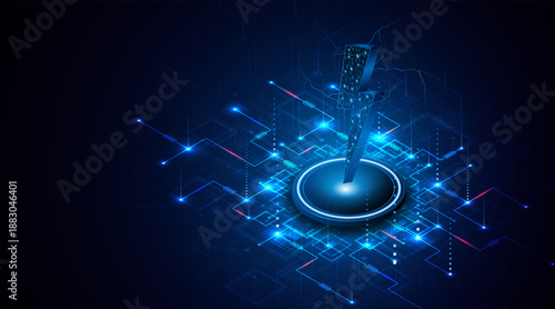 Abstract energy or lightning symbol. Innovative concept of technology circuit boards related to electric power or renewable energy. vector illustration