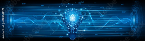 An innovative and creative light bulb concept incorporating advanced smart digital technology. A futuristic light bulb with integrated circuits and data connectivity for business applications.