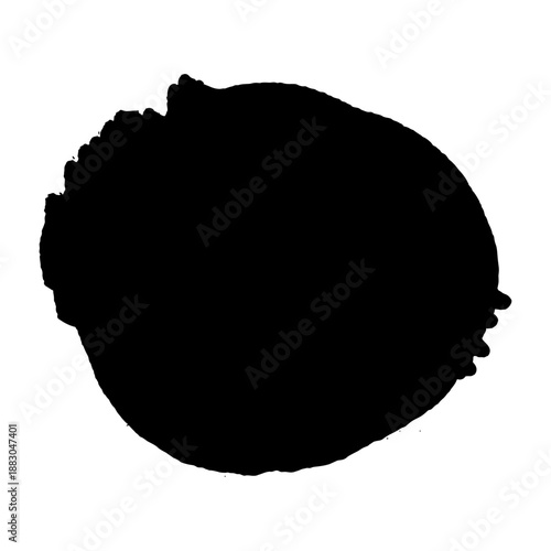 A large black circular shape on a white background