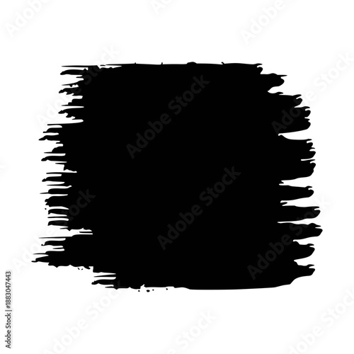 A large black brush stroke on a white background