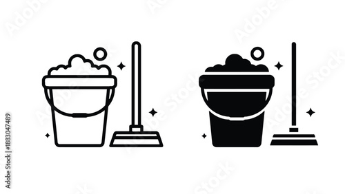 Bathroom cleaning icon illustrating a toilet bowl with brush and sparkling cleanliness in a modern minimal style, representing hygiene, sanitation, and professional cleaning concepts. Ideal for websit