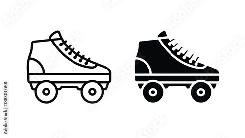 A pair of roller skates in black and white on a clean background