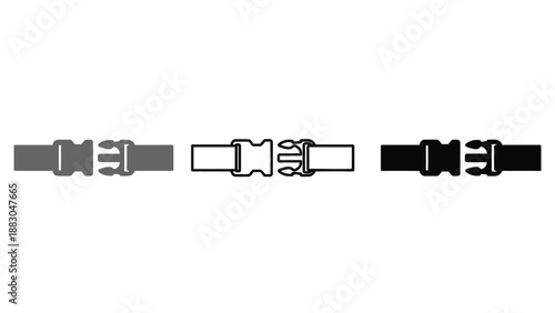 Three different colored belts with buckles on a white background