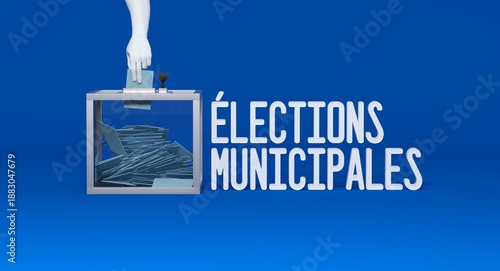 élections municipale en France, urne de vote et bulletins - rendu 3D