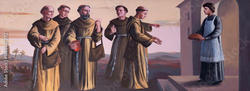 CAVA DE TIRRENI, ITALY - OCTOBER 7, 2025: The painting of  Mision of Franciscans in Morocco in the church Chiesa di San Francesco e Sant Antonio by A. Dubinin (2009)