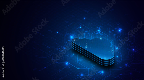 Abstract cloud technology circuit board. Large data center concept. modern cloud storage technology innovation concept background