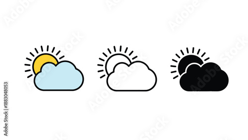 Three weather icons showing sunny, partly cloudy, and cloudy conditions