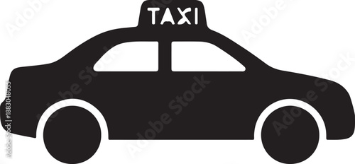 Black Silhouette of Taxi Car Icon with Roof Sign