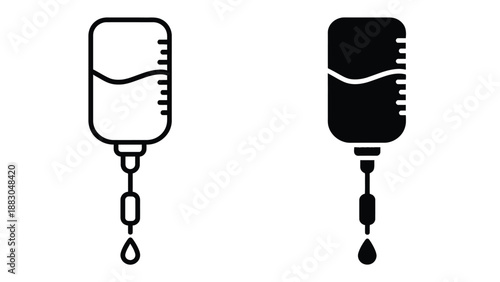 Two medical IV drip bag icons in black and white on a clean background