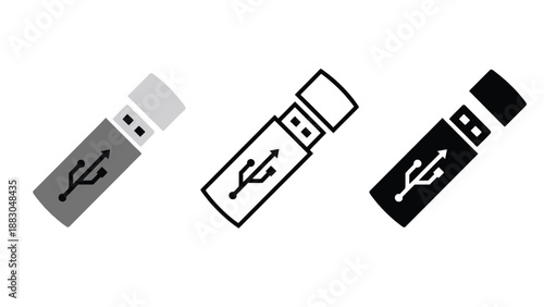 Three USB flash drive icons in different colors on a white background