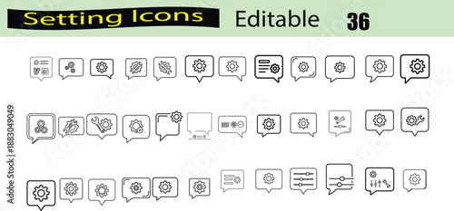 Editable Settings Line Icons Set with 36 Gear and Configuration Vector Symbols