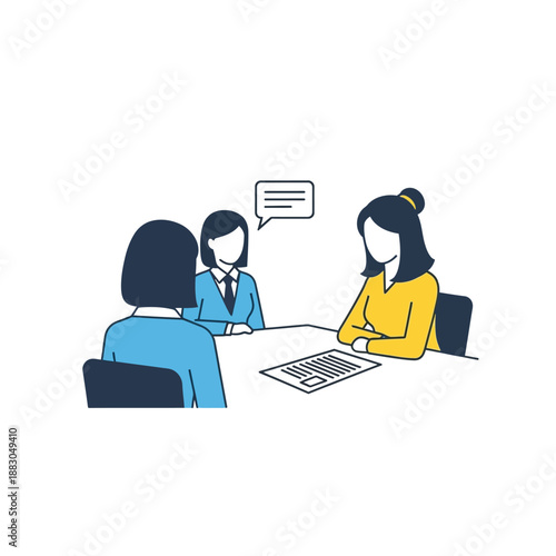 Job interview with three people discussing, modern illustration style
