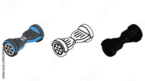 A colorful illustration of hoverboards in different design styles and colors