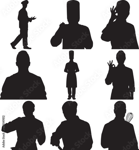 Black Silhouettes of People Gesturing on White Background