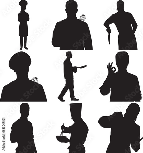 Silhouettes of Various Occupations and Actions on White Background