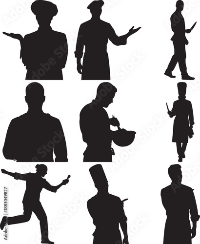 Black Silhouettes of People in Various Poses on White Background