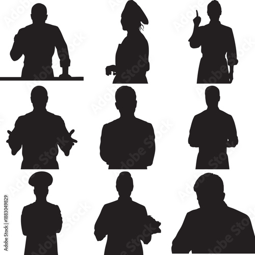 Black Silhouettes of People in Various Poses on White Background