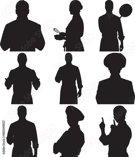 Black Silhouettes of Various Occupations on White Background